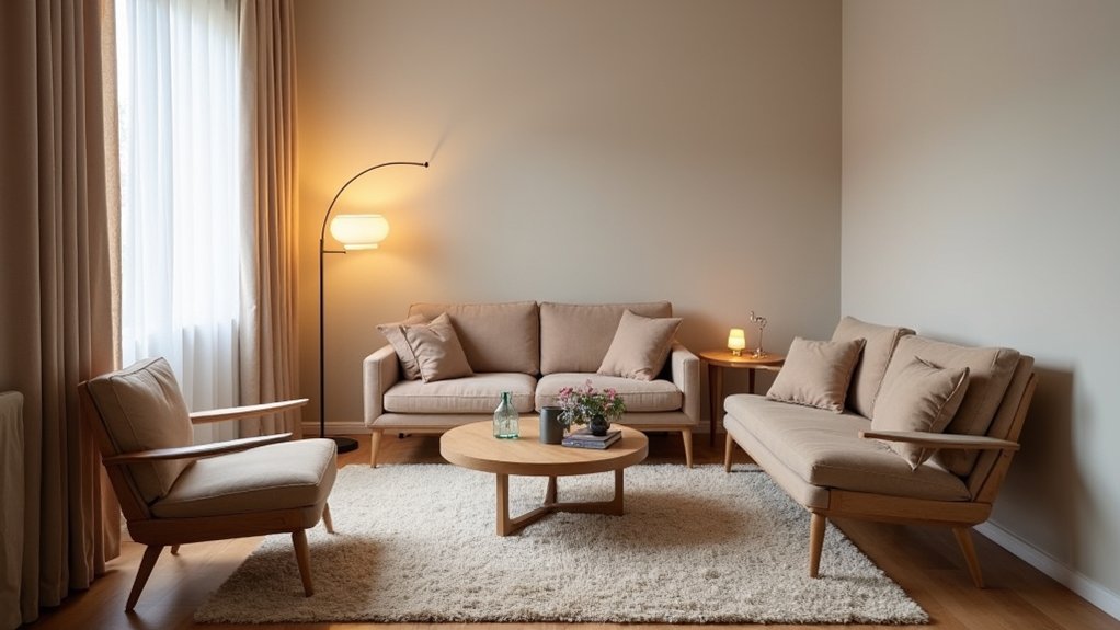 layered lighting and rug placement